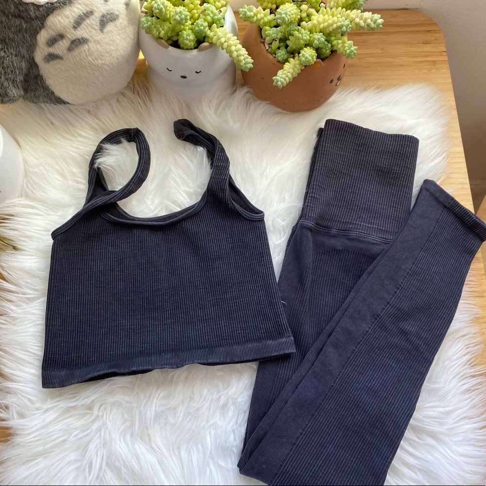 Free People Happiness Runs Square Neck Tank Top And Leggings Set